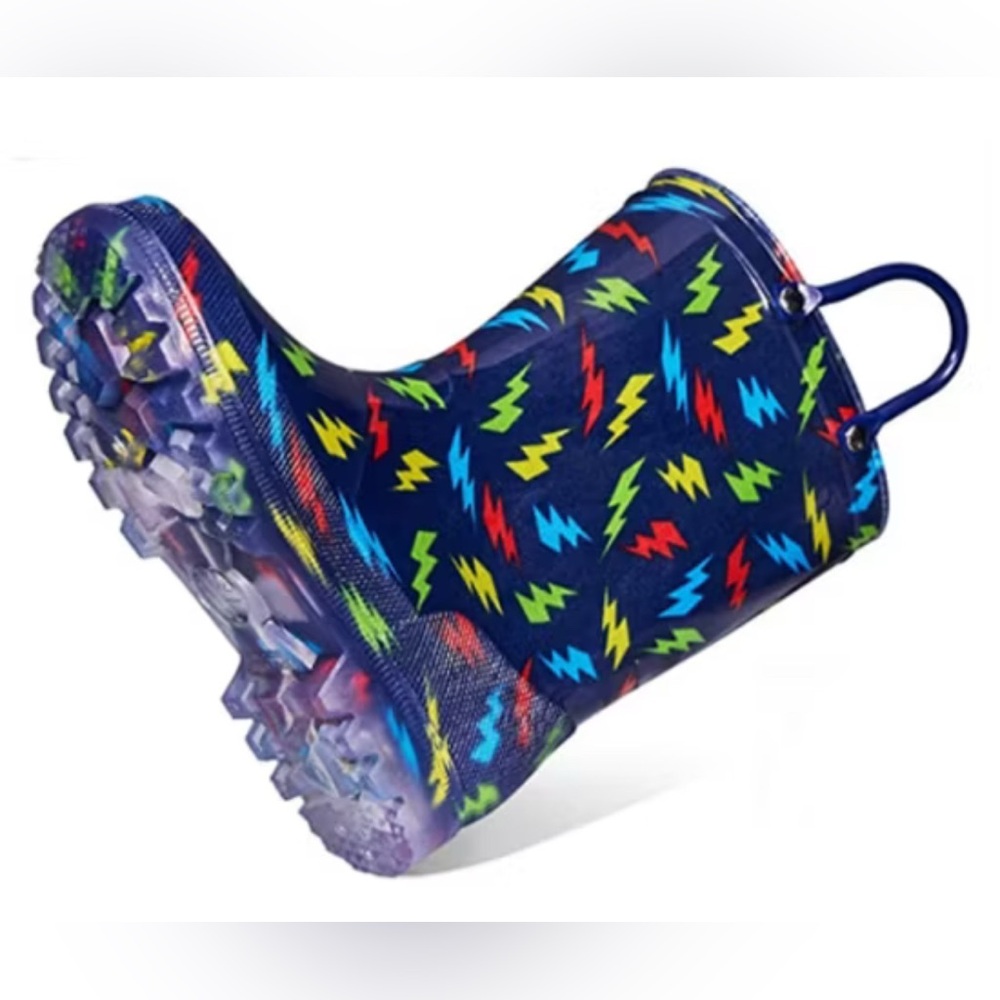 NEW Toddler Light Up‎ Rainboots Rainbow Little Girl Boy Blue Waterproof Kids 10